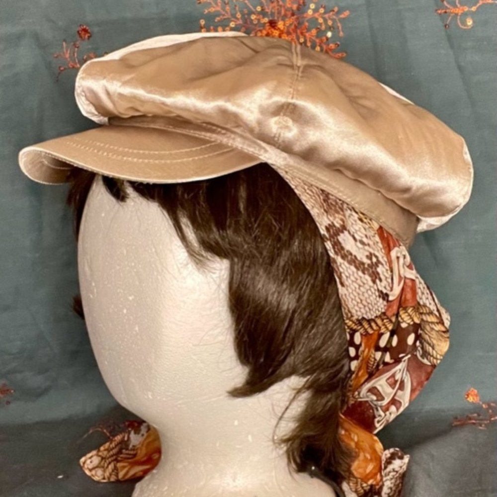 EUC Vintage 70s 80s Y2K Gold Satin Paper Page Boy News Cabby Pimp Cap Hat M/L